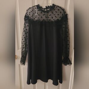 Elegant Black Polka Dot Sheer Sleeve Dress, small